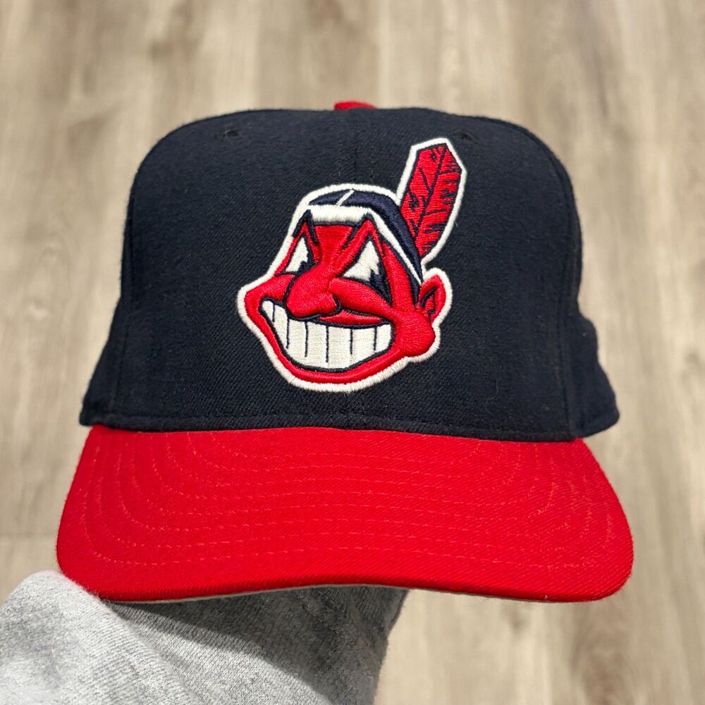 Vtg 90s Cleveland Indians Hat Size 7 3/8 Fitted New Era Diamond Collection Wool